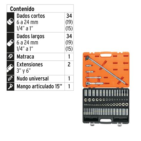 Juego de 73 herramientas cuadro 3 8 std y mm para mecánico Juegos De