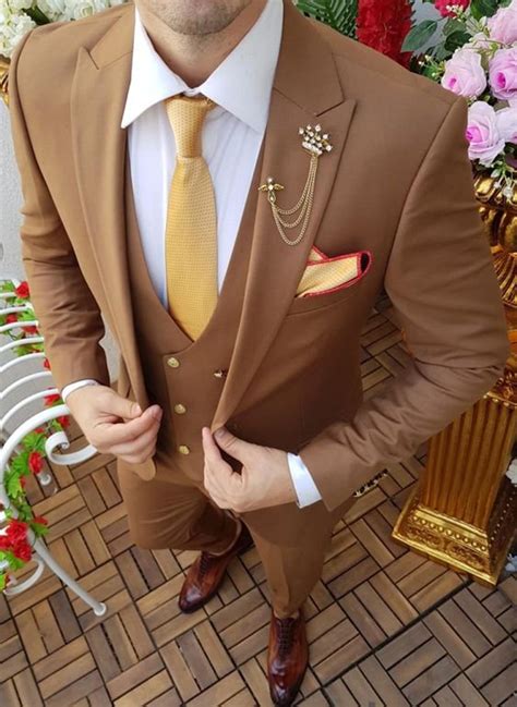 Men Suits Piece Light Brown Wedding Groom Designer Formal Fashion