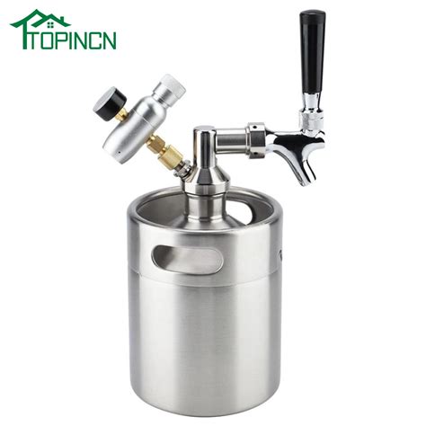 TOPINCN 2L Mini Stainless Steel Beer Keg With Faucet Pressurized Home