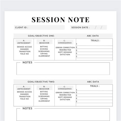 Digital Aba Session Notes - Etsy