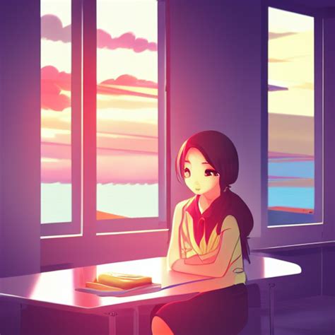 A Girl Sitting Alone In The Sunset Anime