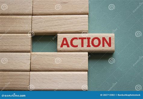 Action Symbol Concept Word Action On Wooden Blocks Beautiful Grey