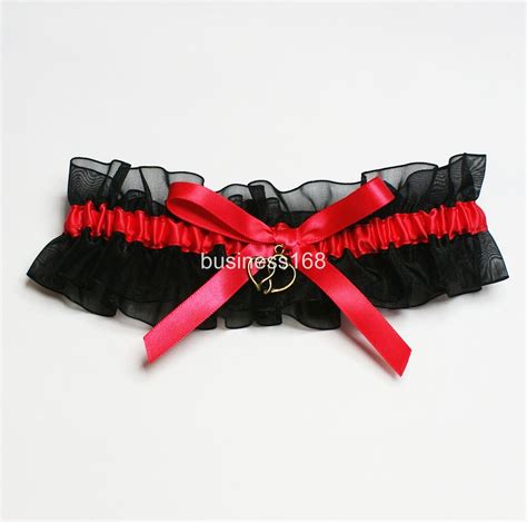 Unique Design Black Lace With Red Bow Wedding Bridal Garters Sexy Lace