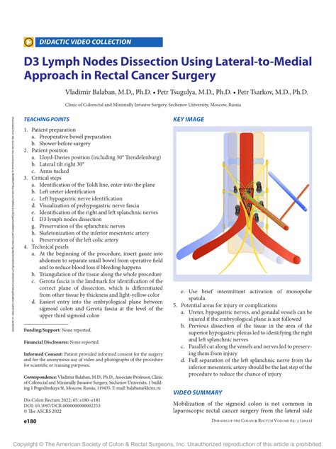 Pdf D3 Lymph Nodes Dissection Using Lateral To Medial Approach In Rectal Cancer Surgery