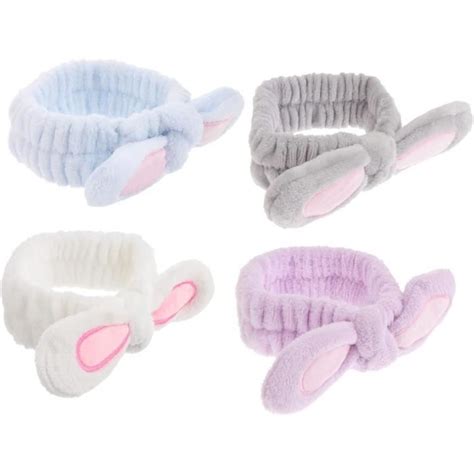 4 Pièces Lave Cheveux Oreilles De Lapin Lapins En Peluche Bandeaux De