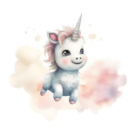 Una Pintura De Acuarela De Un Unicornio Con Melena Y Cola Rosas Foto