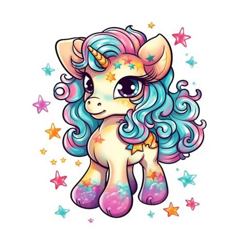 Premium AI Image A Cartoon Pony With A Colorful Mane And Stars On Its