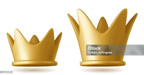 Realistic 3d Gold Crown Icon Closeup Isolated On White Background Vector Illustration Stock