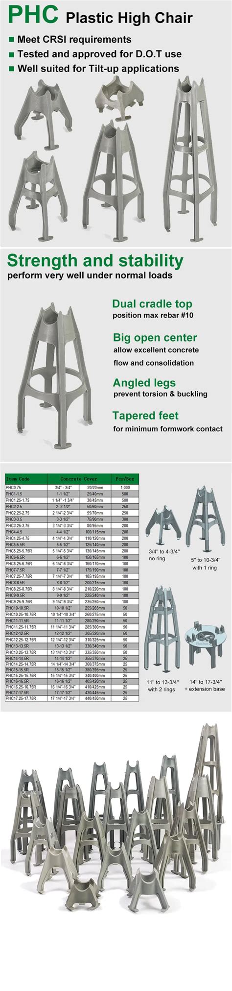 Heavy Duty Rebar Support Chair Elevates Bar 2 To 2 34 Bar 3 To