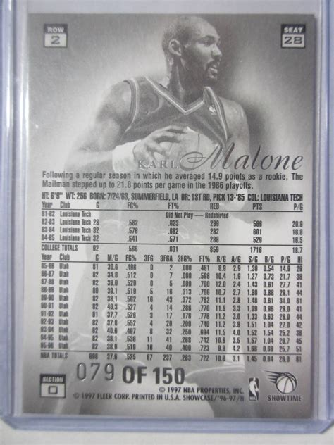 Flair Showcase Legacy Collection Row Karl Malone Jazz