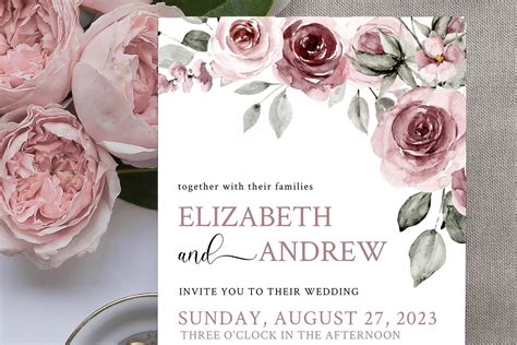 Dusty Rose Wedding Invitation Dusty Rose Dusty Rose Wedding Invite 1 Piece Wedding Invitation