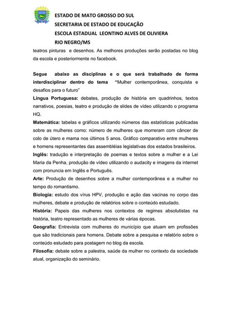 Projeto mulher contemporânea conquistas e desafios PDF