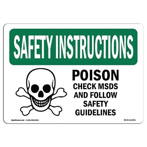 10 X 14 In Osha Safety Instructions Sign Poison Check Msds And Follow With Symbol