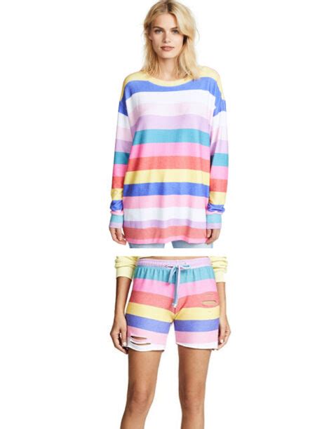 Amanda Batulas Rainbow Striped Pajamas Big Blonde Hair