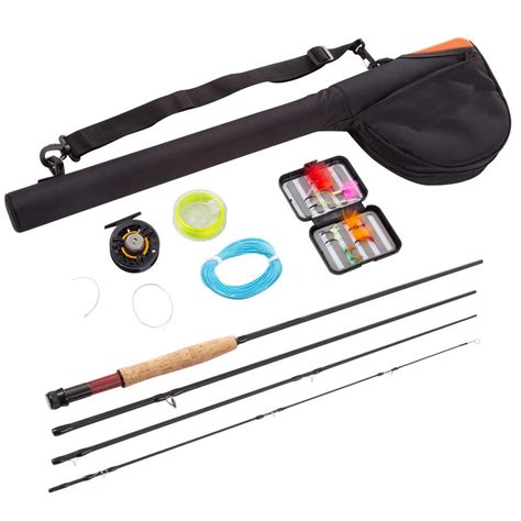 Black 8 Ft Collapsible Fiberglass Fly Fishing Rod And Reel Starter Kit