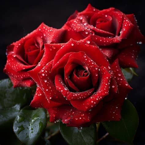 Rosas Rojas Con Gotas De Agua En Los P Talos Foto Premium