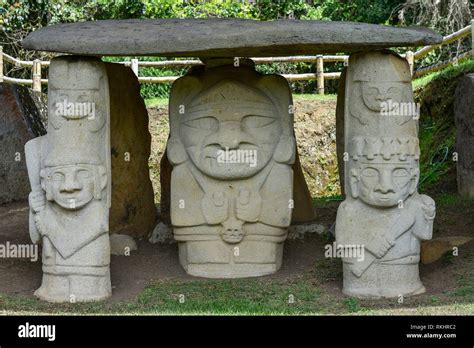 Ancient Pre Columbian Statues In San Agustin Colombia Archaeological