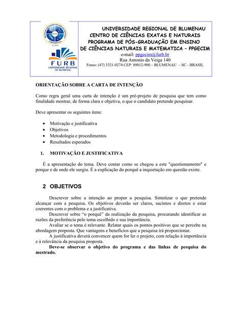 Carta De Intencao Para Ingresso PDF