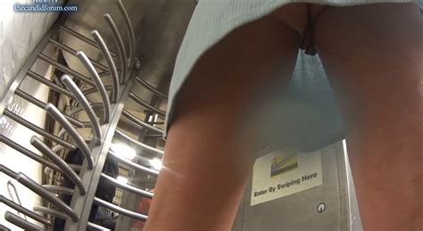 Brunette In Steel Blue Dress Upskirt ThisVid