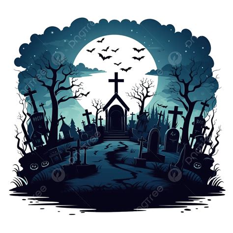 Cemetery Night Graveyard Halloween With Tombstones Crosses And