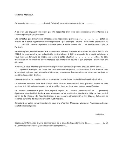 Modèle de lettre de mise en demeure