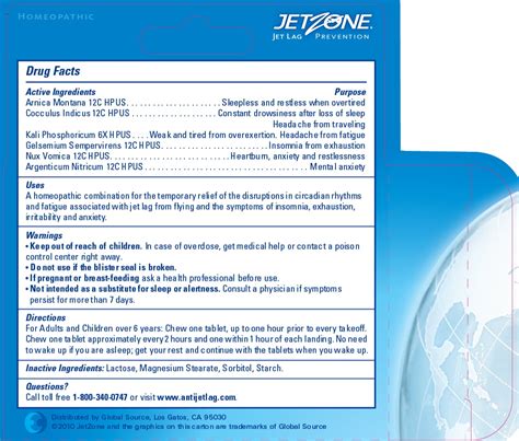 Jetzone Jet Lag Prevention Belclare Corporation Package Insert