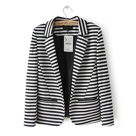 Womens Ladies Office Causal Black And White Stripe Blazer Jacket Suit Size S M L Ebay