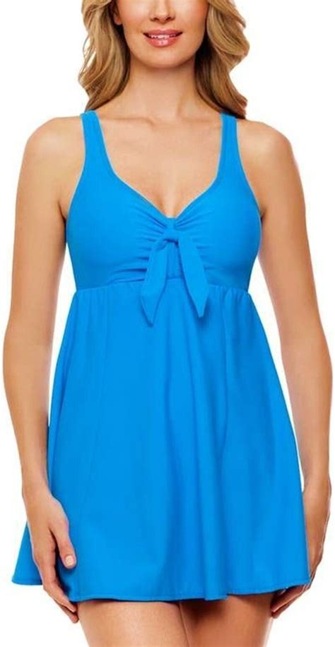 Croft And Barrow Blue Tummy Slimmer Bow Front One Piece Swimdress Size 6