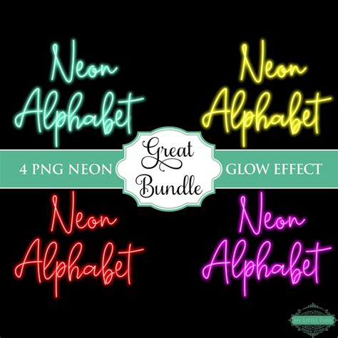 Neon Script Line Glow Effect Bundle Colors Alphabet Png Clip Art