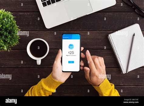 Money Transfer Female Holding Smartphone With Successful Payment