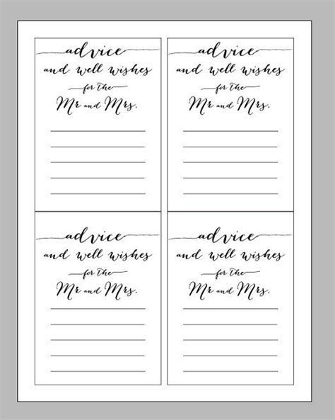 Printable Digital Wedding Advice Card Wisdom And Well Wishes For The