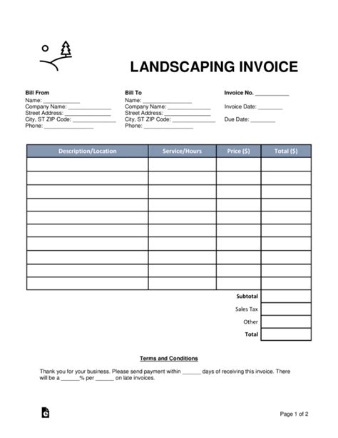 Free Landscaping Invoice Template Word Pdf Eforms Free Within