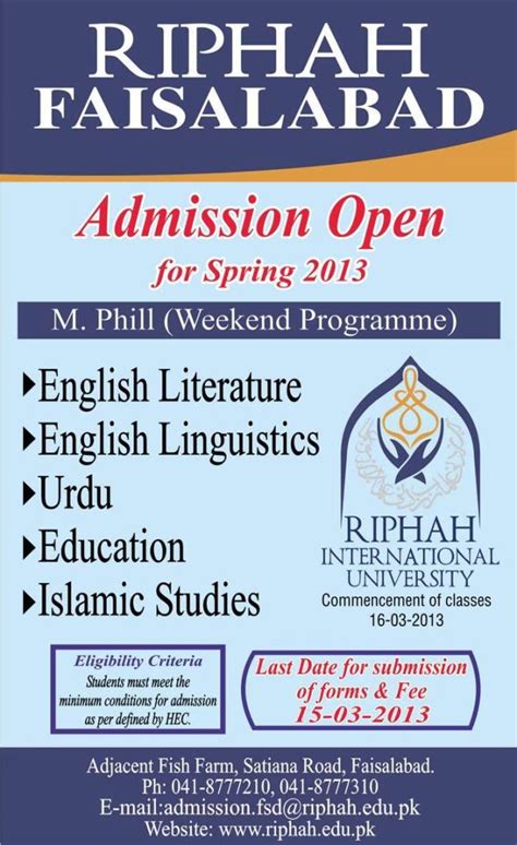 Admission In Riphah International University Faisalabad