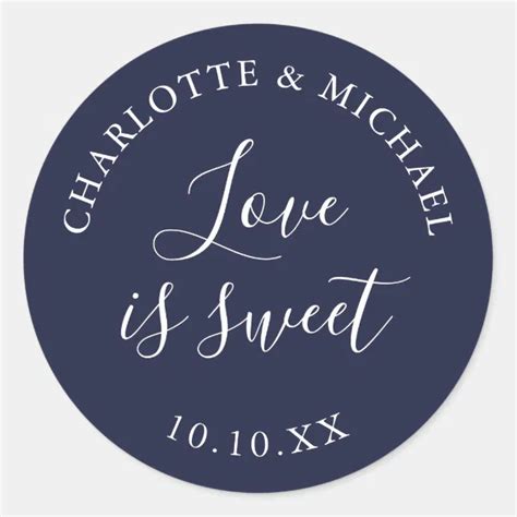 Navy Blue Love Is Sweet Wedding Favor Classic Round Sticker Zazzle