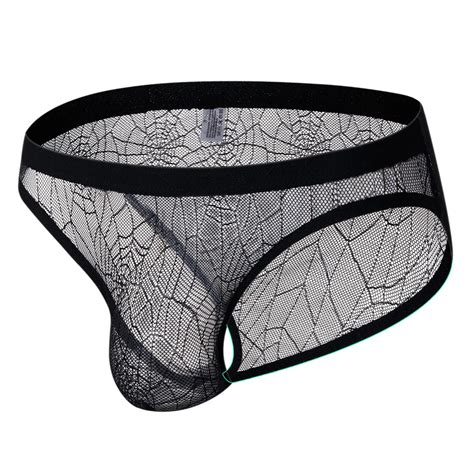 Mens Sexy See Through Thong Big Pouch Panties Briefs Bulge Sexy Underwear Low Waist Briefs Gay