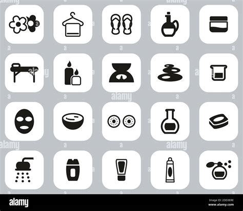 Spa And Wellness Icons Black And White Flat Design Set Big Stock Vector