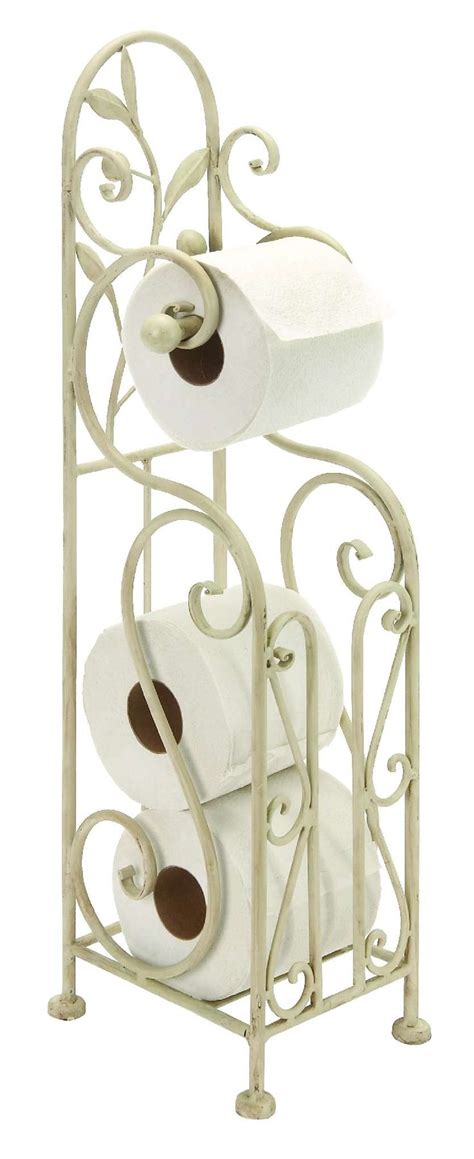 Shabby White Metal Toilet Paper Holder Tissue Stand With Magazine Rack