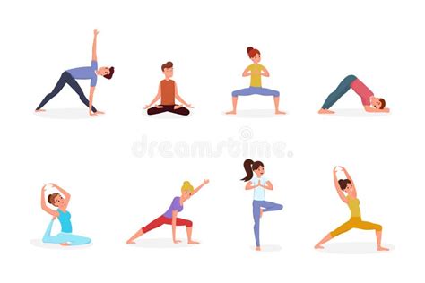 People Doing Yoga Vector Illustration Set. People in Yoga Postures, Men and Women Holding Asana ...