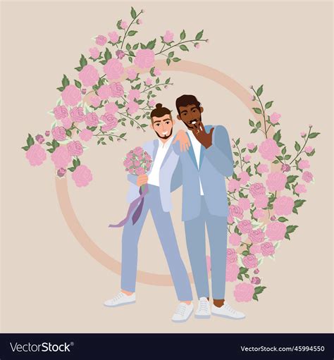 Gay Newlywed Couple Lgbt Flat Royalty Free Vector Image
