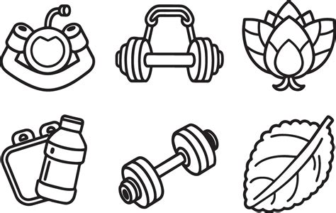 Dumbbells Icons Set In Outline Style Fitness Equipment Illustration