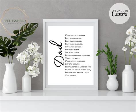 Dad Memorial Poem Printable Celebration of Life Funeral - Etsy