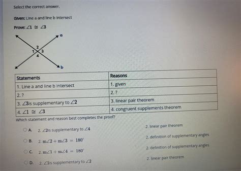 Select The Correct Answer Given Line A And Line B Intersect Prove Z1