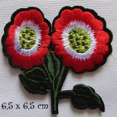 C5124 Tige Fleur Double Rouge 6 5 x 6 5 cm Écusson patch brodé