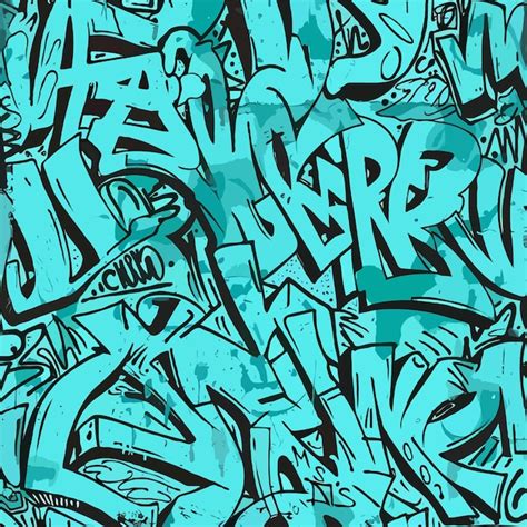 Turquoise Modern Graffiti Background With Inscriptions Premium Ai