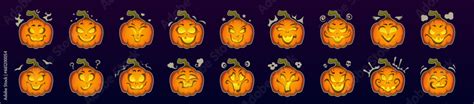 Big set of vector cartoon pumpkins. Pumpkin emoji stickers set. Cartoon ...