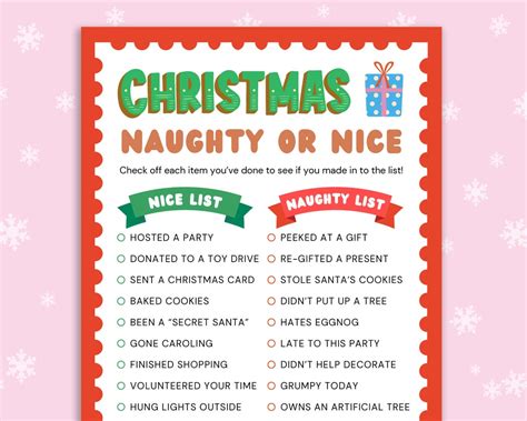 Christmas Naughty Or Nice List Fun Christmas Printable Game Christmas