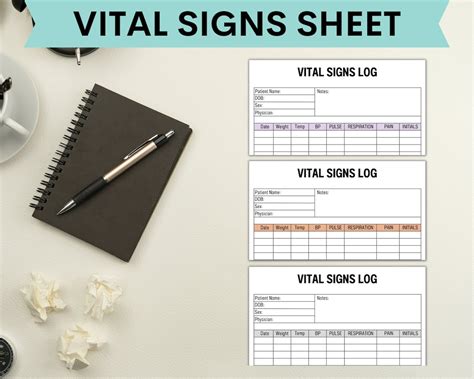 Vital Signs Sheet Printable Vital Signs Log Nursing Vitals Sheet Intake Chart Health Planner