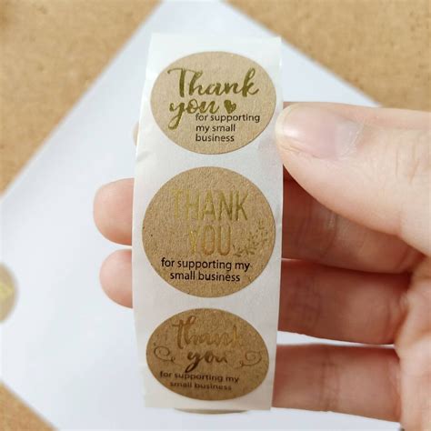 100pc Boho Rustic Kraft Gold Foil Elegant Thank You Stickers Minimal