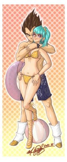 Vegeta And Bulma Yellow Polka Dot Bikini Anime Bulma