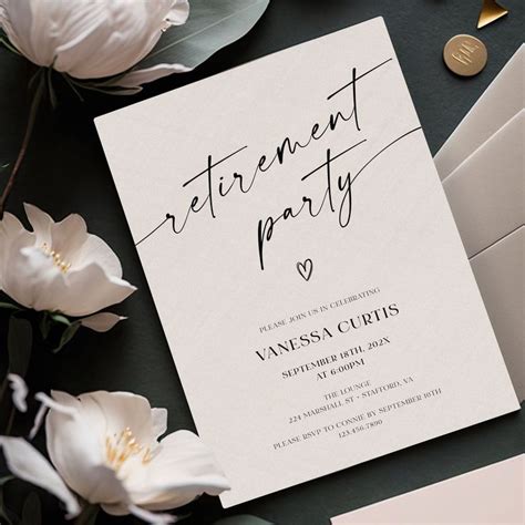 Minimalist Retirement Party Invitation Template Simple Retirement Invitation Editable